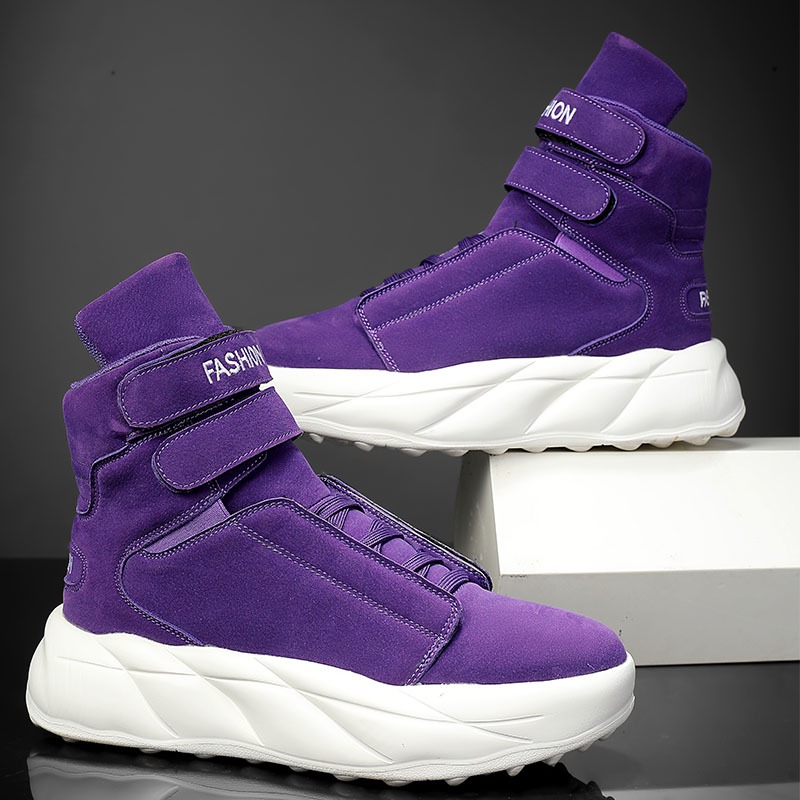 Men'S Shoes With Velcro - Fioletowe sneakersy męskie z wysoką cholewką